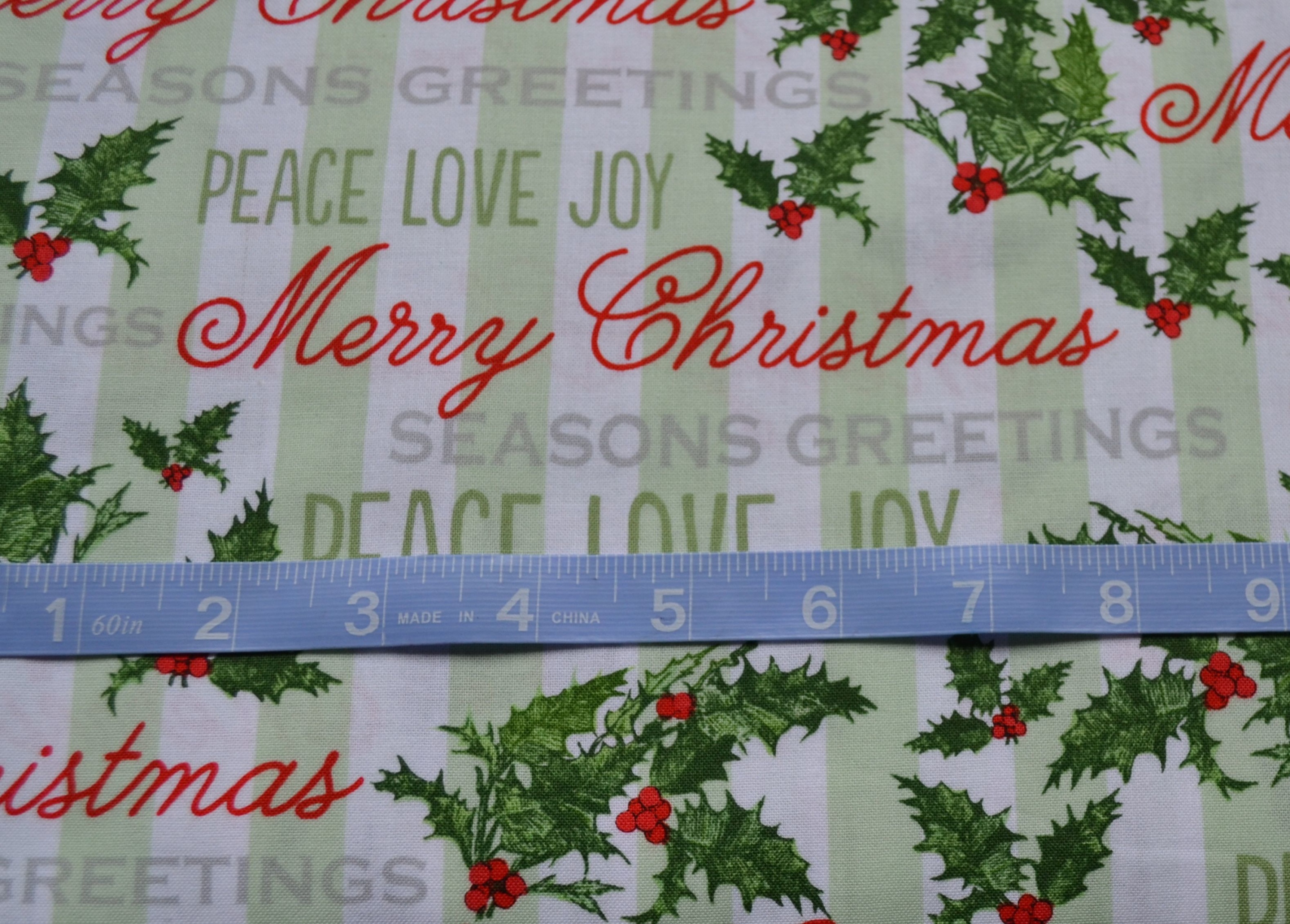 Christmas Fabric, season's greetings, joy, peace, love, Merry Christmas ...